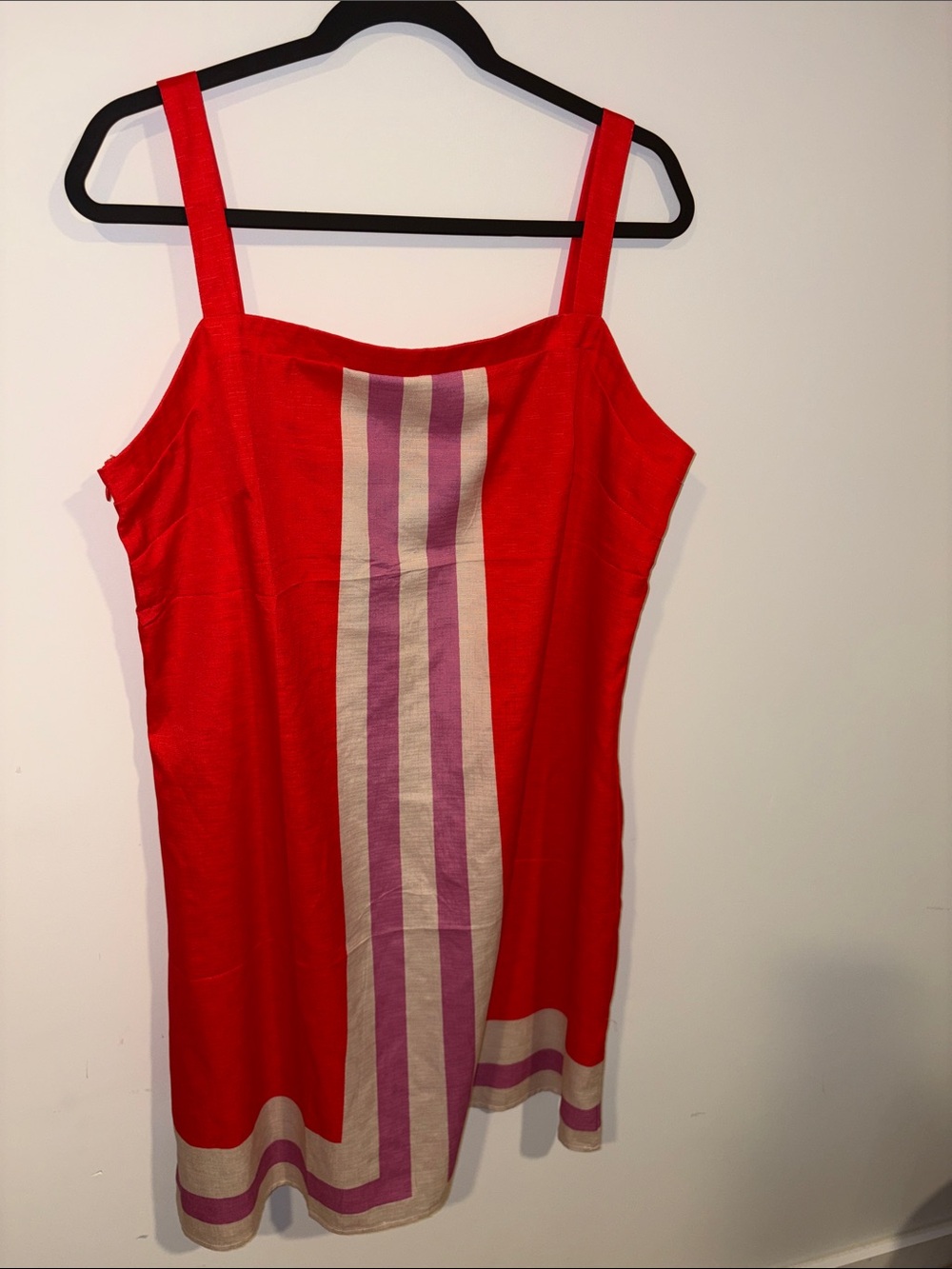 Red Sleeveless Stripe-Trim Women's Dress